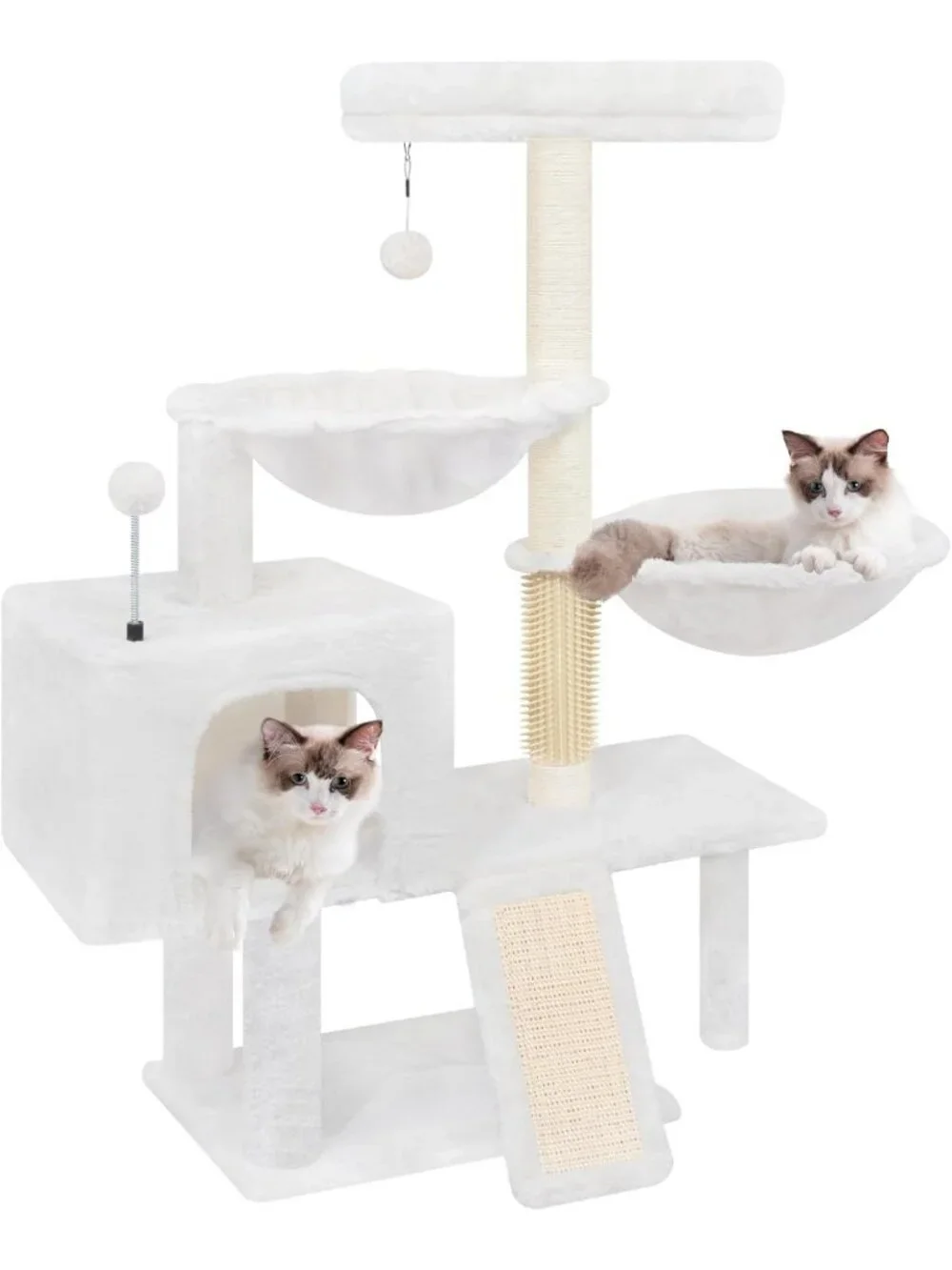 Cozy 3-Tier Grey Cat Tree Tower with Hammocks - Plush & Spacious 39.4